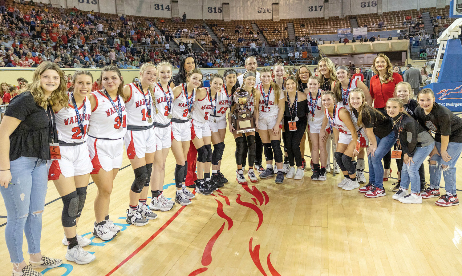 The Washington girls basketball team took the silver ball at the State basketball tournament Saturday at the Big House at the State Fairgrounds. Washington was defeated by Jones 39-33. The Warriors defeated Silo (50-34) and Kiefer (46-43) in the first and second rounds, respectively.