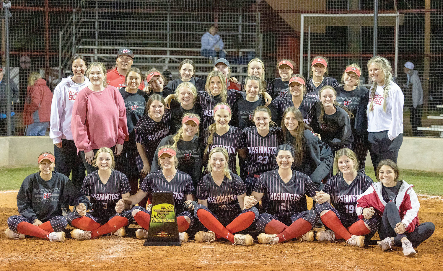 The Washington slow-pitch softball team claimed the championship at their own tournament Saturday evening after they defeated Class 6A No. 1 Mustang 23-13. They outscored their opponents 101 to 36 in the tournament.