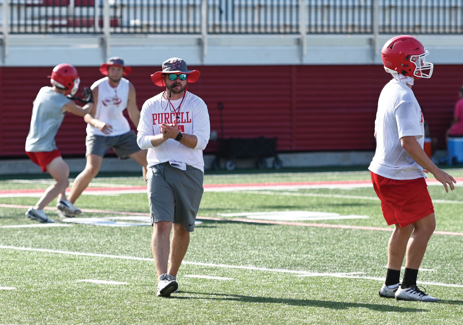 First year Purcell head football coach Aaron Dillard walks the field during practice. The Dragons are set to open the 2023 football season August 25 at home against Alva.