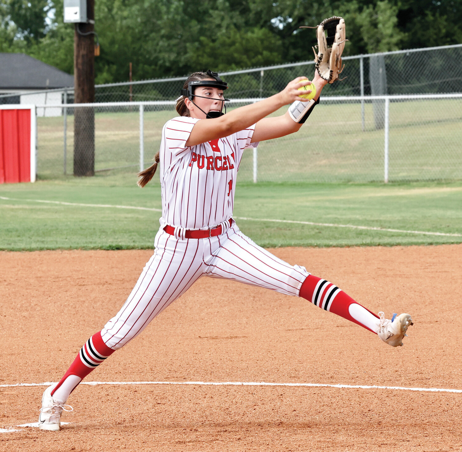 Purcell junior Ella Resendiz pitched a perfect game Monday in the Dragons’ 10-0 win over Sulphur. Resendiz struck out eight batters.