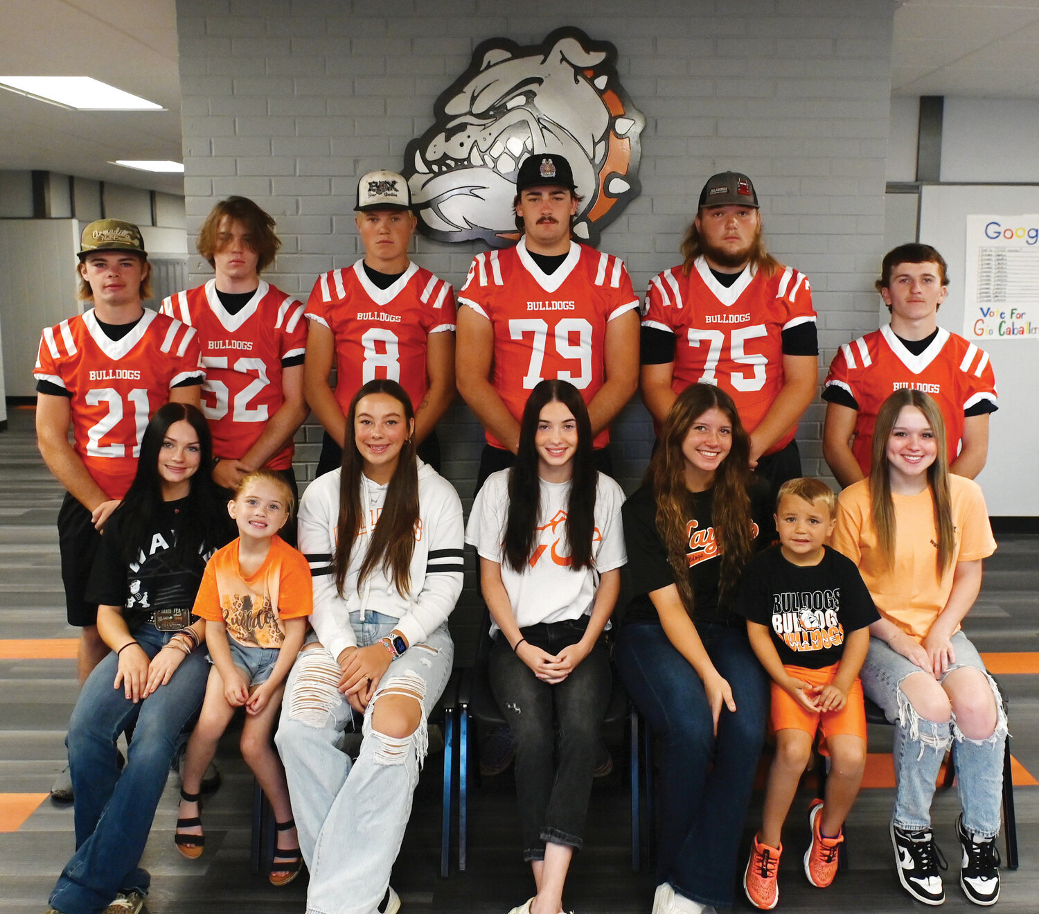The Wayne High School Homecoming court includes, from front left, Alyssa Hobson, flower girl Isabel Casteel, Faith Brazell, Jayden Blackwell, Jordynn Debaets, crown bearer Major Moreno and Morgan Cross. On the back row are, from left, Eli Hobson, Jesse Hartless, Braden McClendon, Casey Kane, Ethan Bloodworth and Bradey VanSchuyver. The Bulldogs host Crooked Oak Friday night at 7 p.m. Coronation is at 6:30 p.m. The Homecoming Parade will be at 2 p.m.