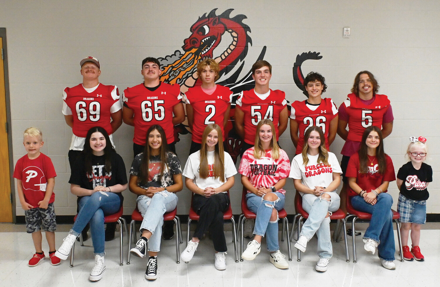 The Purcell High School Homecoming court includes, from front left, crown bearer Olin Sweeney, Halle Madden, Kaylin Vazquez, Gracie Pruitt, Katy Keith, Avery McWhirter, Payton Lawson and flower girl Laiklynn Harper. On the back row, from left, are Brody Holder, Derek Cravens, Noah Mason, Carter Goldston, Jett Tyler and Ryker Fink. Coronation is set for Friday night at 6:30 p.m.
