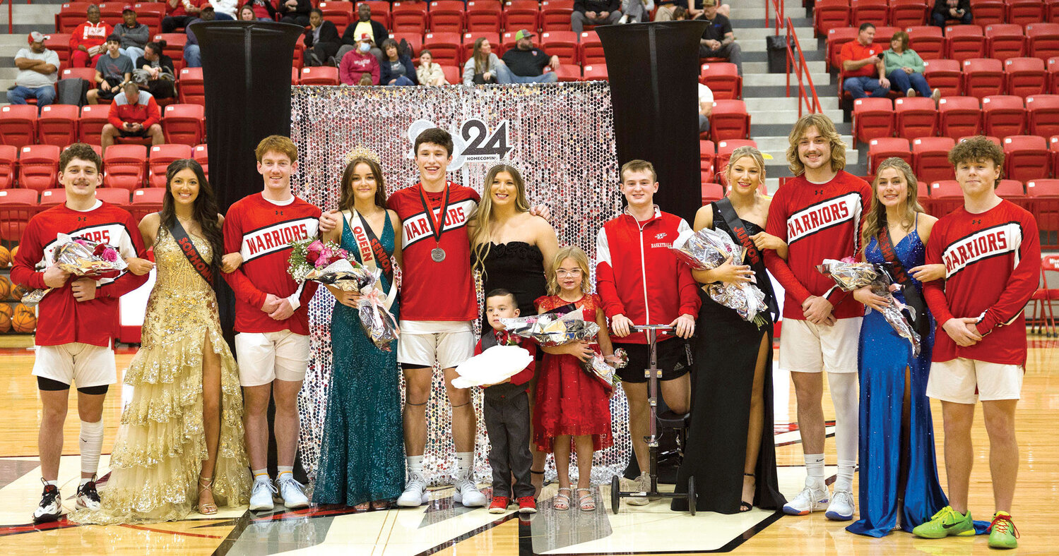 The Washington homecoming court, from left, included Jace Cole, Kelby Beller, Noah Ladlee, Queen Brinley Thomas, King Jeremiah Tontz, 2023 Queen Kyndall Wells, Cole Beller, Shelbie Caveness, Cage Morris, Bella Andrews and Kade Norman. The flower girl was Jentrie Simon and the crown bearer was Tucker Scholz.