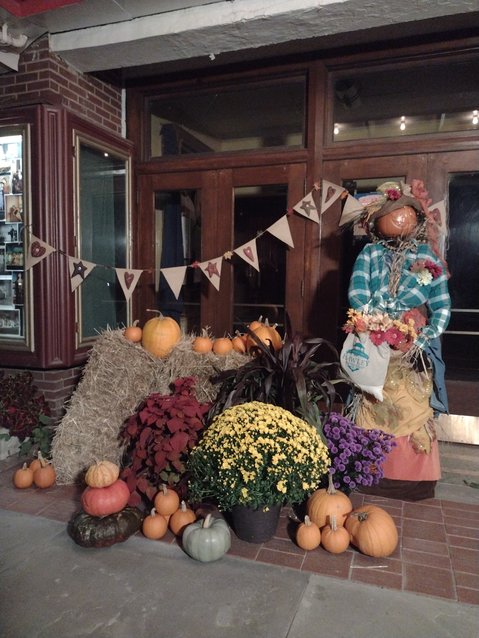 A scarecrow on display at the Ritz Company Playhouse, during the 2021 Hawley Harvest Hoedown.
