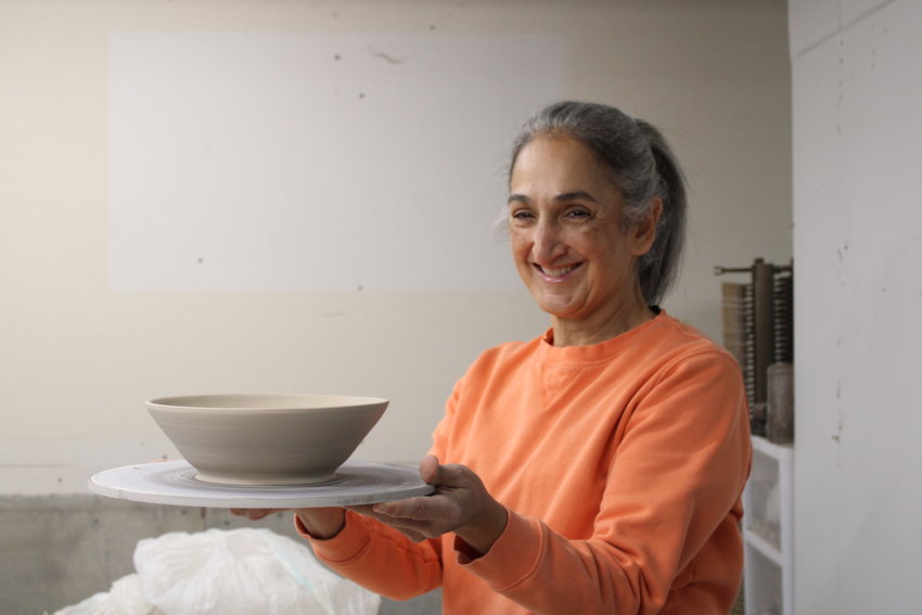 Rose Biondi and her newly made bowl.