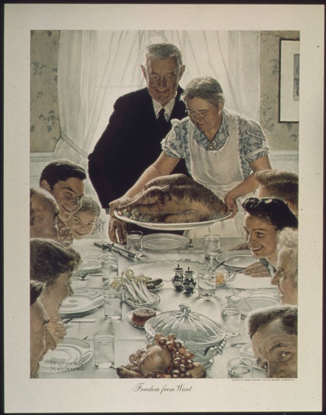 Norman Rockwell's "Freedom from Want" depicts the idyllic holiday gathering.