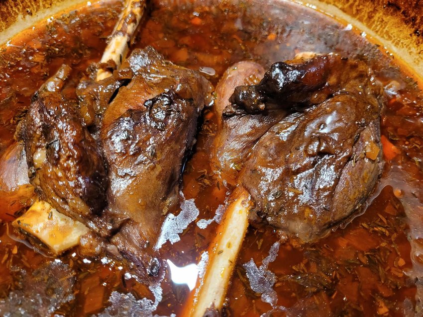 Lamb shanks are tempting in a red wine marinade.