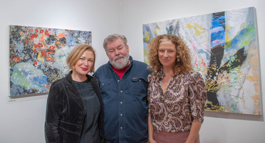 "She builds community,” Geoffrey Hutchinson, center, said of Nonna Hall, left.“Not enough people know about her, or this beautiful gallery.” Hutchinson and Catherine Chesters' (right) exhibit, titled "Trance Formations" is currently showing at the Nonneta and Friends Gallery in Barryville, NY.