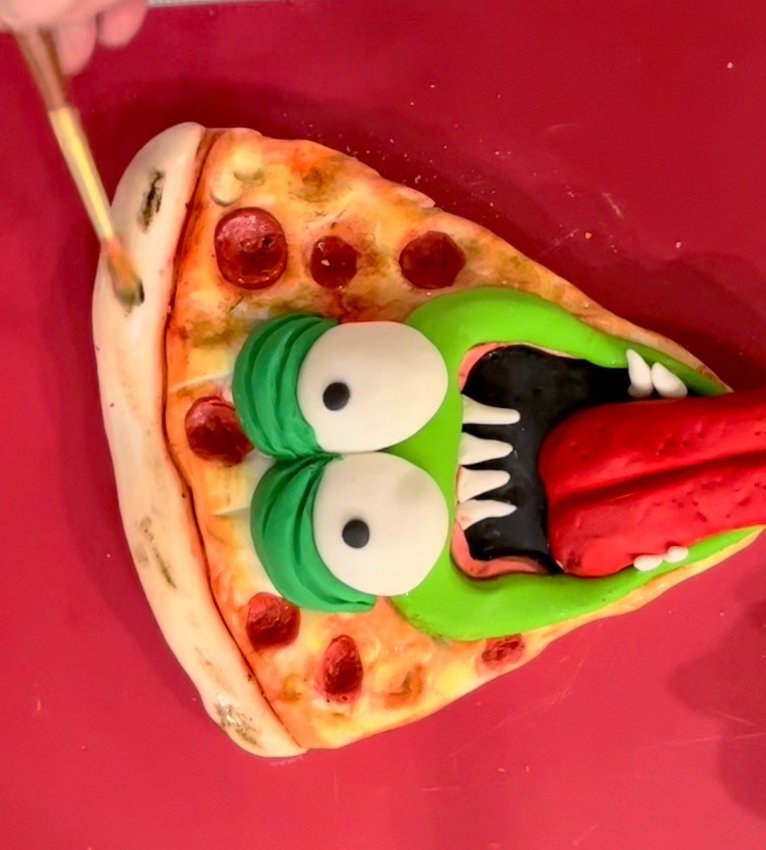 Paint pizza monster with edible colors...
