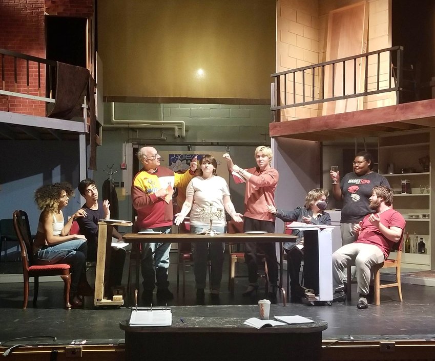 A rehearsal of "Casa Valentina." The play will be performed on Friday and Saturday, March 3–4, at 8 p.m., and on Sunday, March 5 at 2 p.m., and from Wednesday through Friday, March 8–11 at 8 p.m., in the Seelig Theatre on the SUNY Sullivan campus.