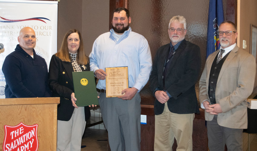 The Chamber of the Northern Poconos recently recognized outstanding business leaders and important county figures. Pictured are Joe Regenski, left; Sen. Lisa Baker; Mike Kuzmiak III; Jim Shook; and Brian Smith.