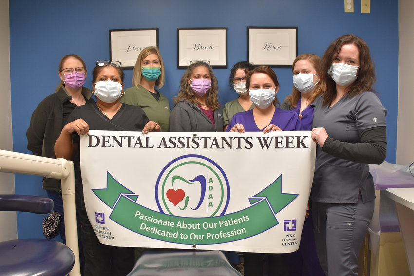Shown celebrating Dental Assistants Recognition Week are, in front, Kamini Bansgopaul, left; Amber Strasser; and Kaitlyn McLaughlin. In back are Fiona Lovely, left; Bonnie Utegg; Melissa Wills; Jill Miller; and Emily LaTourette. Not in photo are Sapphire Fernandez, Emily Mikulak, Alyssa Nappi and Holly Tasselmyer...