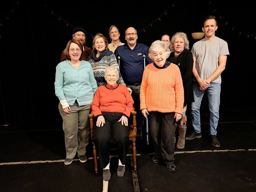Some cast members at a recent rehearsal of "Reel People" paused for a photo. Pictured are, in front, Wendy Gavis-Lainjo, left; Alda Pendell (seated); and Pat Corcoran. Back row: Charles Terrat, left; Donna Dale; Tom Park; Joe Rudy; Marlene VanHouten; Sylvia Sirin; and Charles Johnson.