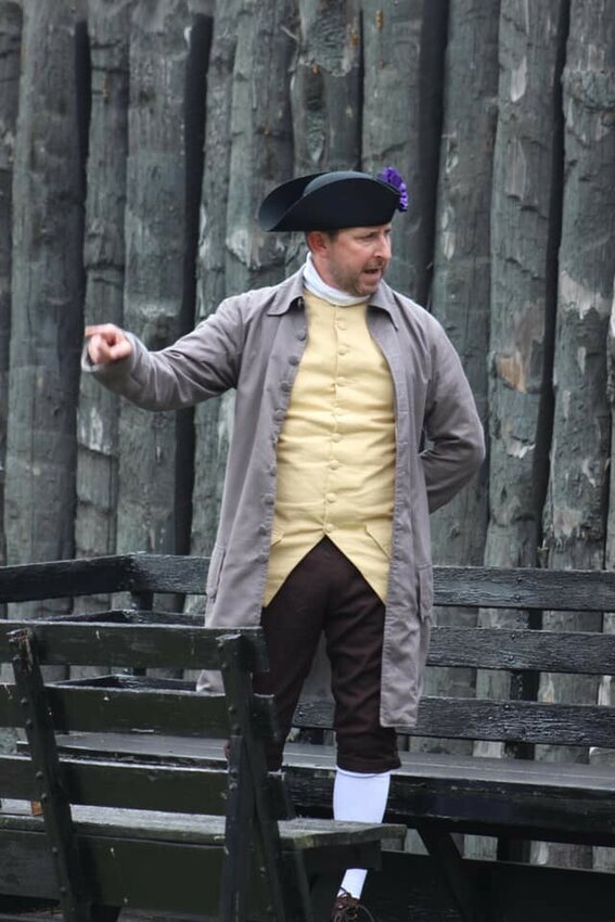 Bill Chellis, as magistrate Robert Land, delivers the Loyalist response to the reading of the Declaration of Independence at a previous Patriots and Loyalists event.