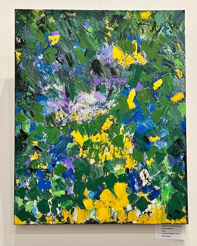 For the floral artistry show at the ARTery Gallery, floral arrangers base their creations on colors, shapes and  rhythmic movement in works of art, such as those found in this painting by Rena Hottinger.