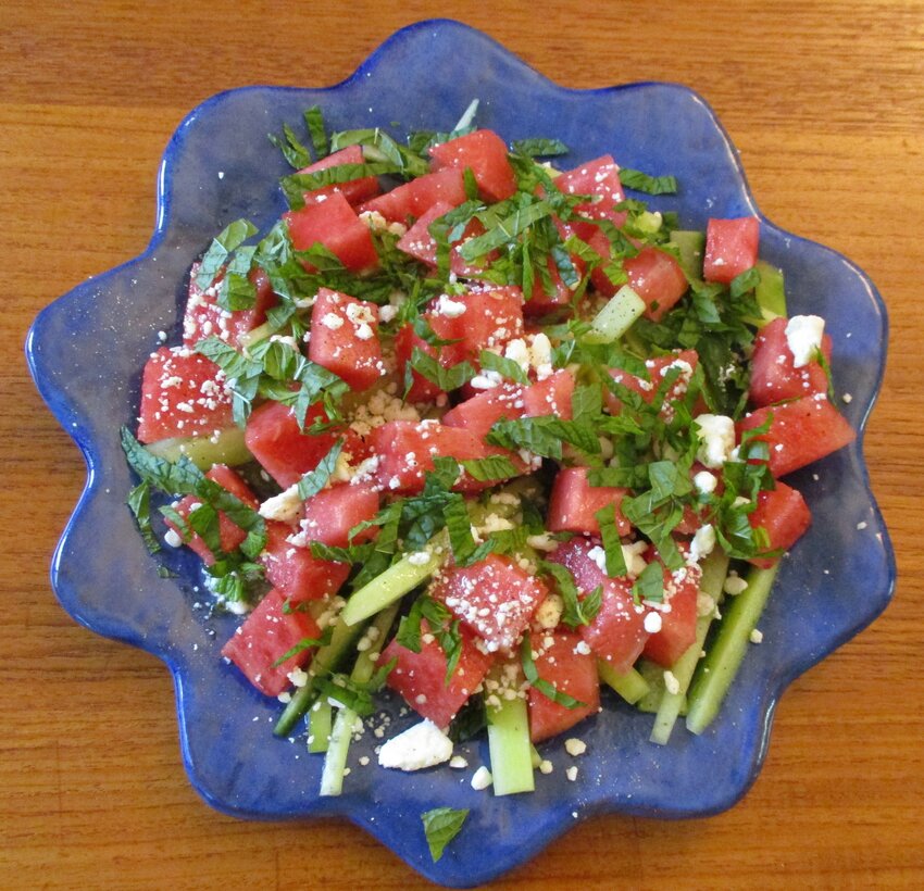 Watermelon, cucumber and feta salad is light and refreshing.