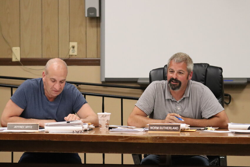 Town of Highland planning board member Jeffrey Spitz and chairman Norm Sutherland preside over a Wednesday, August 28 planning board meeting.