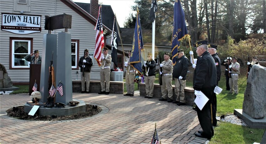 Members of the Tusten-Highland-Lumberland VFW Post 1627 and the Sylvan Liebla American Legion Post 1363 participate in a November 11, 2022 service at 11 a.m. in Heroes Park in Eldred.