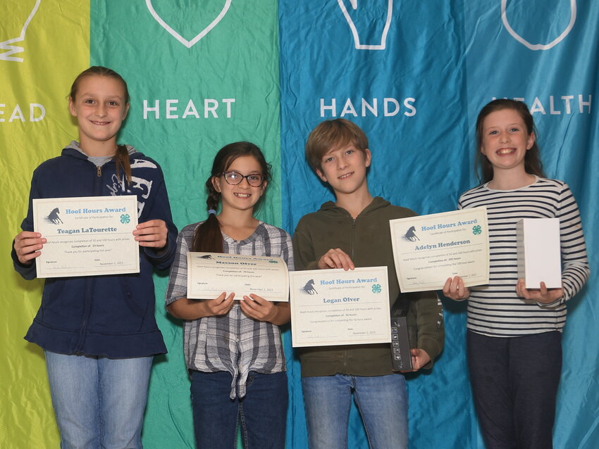 The Horse Hoof Hour Award went to Teagan LaTourette, left; Maeson Olver; Logan Olver; and Adelyn Henderson.