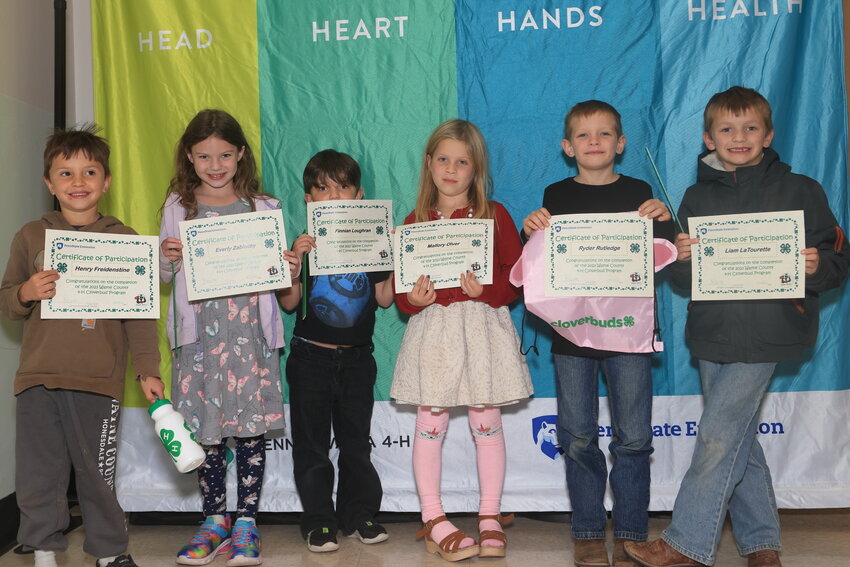Young 4-Hers are embarking on a great adventure. Pictured are Henry Freidenstine, left; Everly Zablocky; Finnian Loughran; Mallory Olver; Ryder Rutledge; and Liam LaTourette.