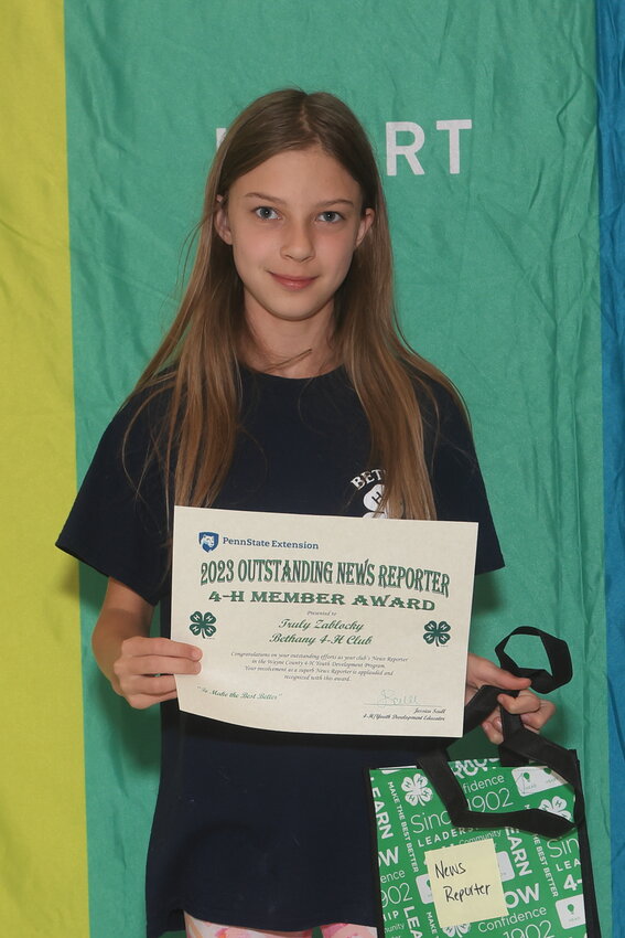 The Outstanding 4-H News Reporter was Truly Zablocky of the Bethany 4-H Club...