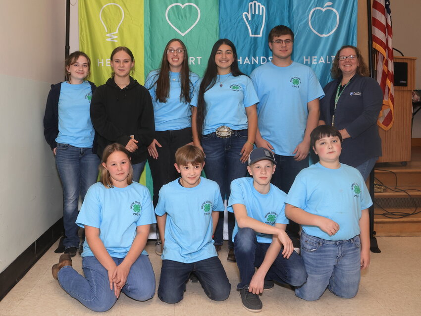 The Wayne County 4-H Teen Council. Pictured are, in the front row, junior members Madisyn Hiller, left; Timothy Schuman; Owen Gries; and Caleb Weist. Pictured in the back row are Clara Murphy, left; Sophie Markulin; Nicole Non; Elektra Kehagias; Ayden Schweisinger; and 4-H educator Jessica Scull.