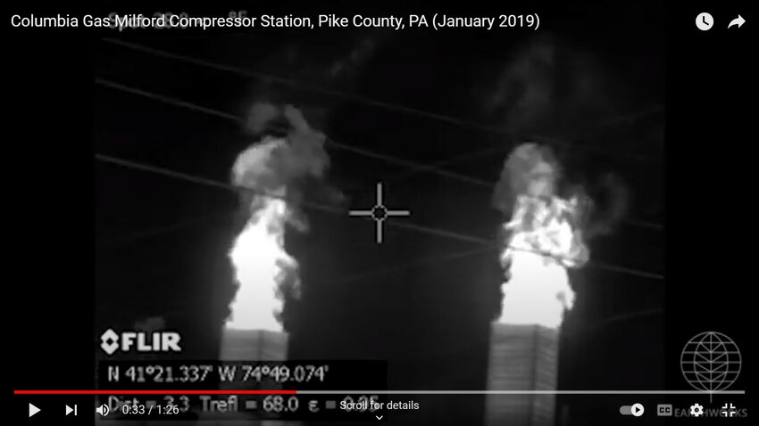 A screenshot of Earthworks' 2019 infrared video of emissions from the Milford compressor station.