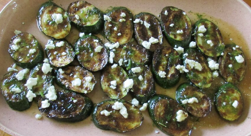 Grilled zucchini with feta and Greek vinaigrette