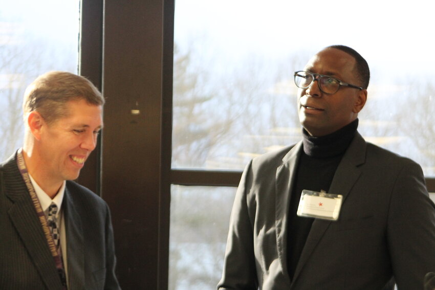 Wallenpaupack Area School District Superintendent Keith Gunuskey, left, hosted then Pennsylvania Secretary of Education Dr. Khalid N. Mumin for a visit about the school's proposed Career and Technical Center. 