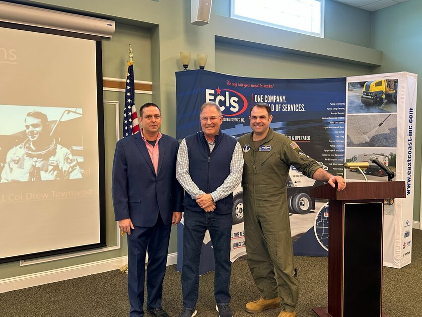 The three guest speakers—Steve Neuhaus (Navy), Alan Mack (Army) and Col. Andrew Townsend (Air Force)—pose for a photo at the Veterans Luncheon held at the Town of Crawford Senior Center.