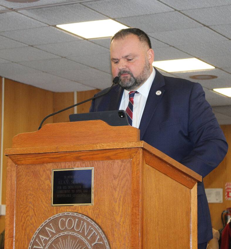 Tim Dymond (R) announces run for the office of the Sullivan County Sheriff at the Government Center in Monticello, NY on Janurary 16, 2025.
