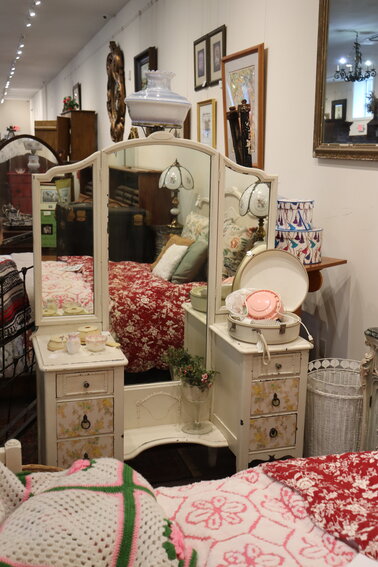 Vintage pieces of furniture can help connect the present to specific periods of history past, such as with vintage vanities. The rise of the vanity dates back to the 1930s, says Seikaly. "As soon as people were going to the movies, and Hollywood became a thing, like in the 30s, they made these things, these vanities, as a way of people being able to experience their own Hollywood."