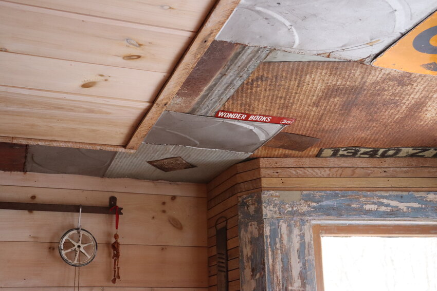 Roth's love of old metal extended to the ceiling of the home, where parts are tiled with bits of metal. He says these parts of the ceiling are perhaps his favorite parts of the whole renovation of the home's ground floor. "I love them," he says.