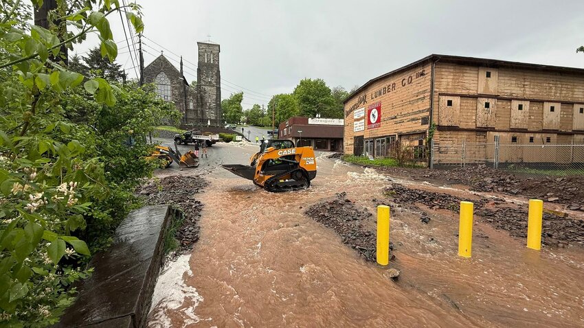 Picture from Alert Hook & Ladder Co. #2 - Honesdale Fire Dept. Facebook page: This image shows the extent of the flooding suffered by Honesdale on Tuesday, May 6.