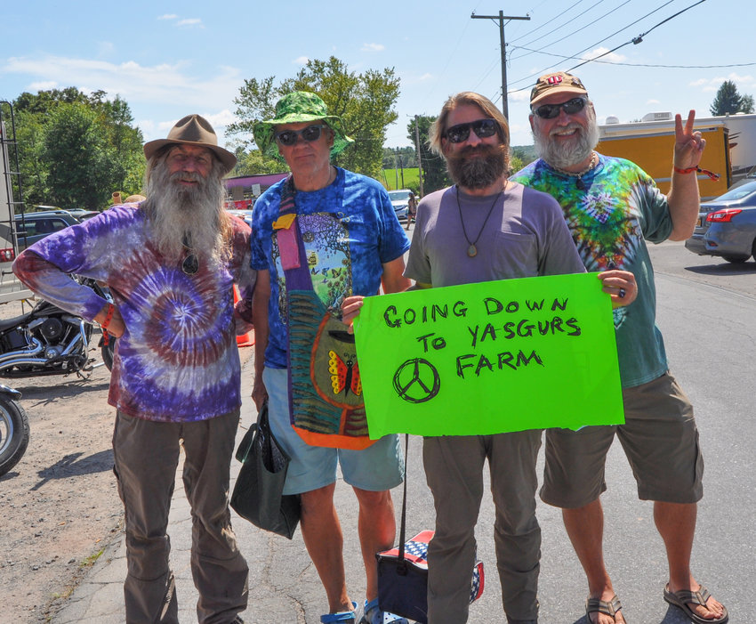 The Woodstock anniversary weekend featured lots of tie-dye and gray hair as on display with these gents traveling from Hector&rsquo;s Inn to Bethel Woods.