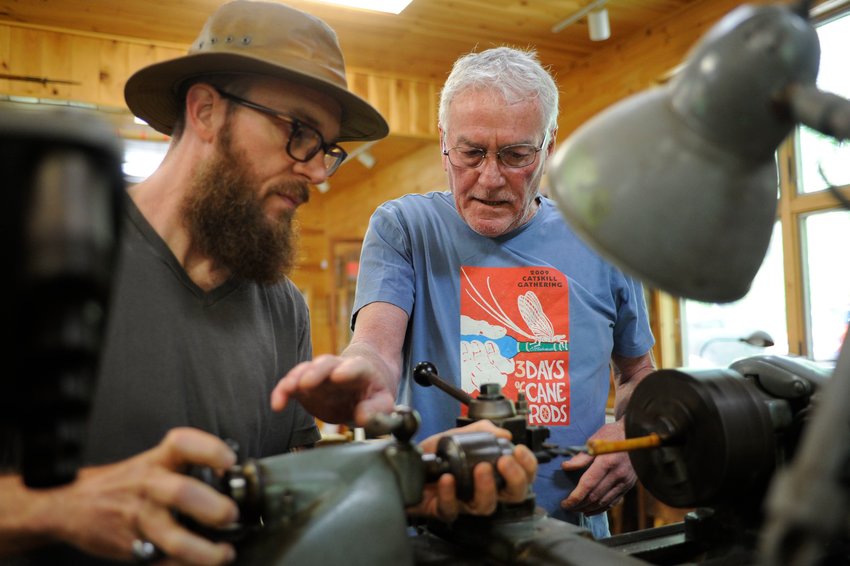 A lost art lives. Master bamboo rod maker and noted fishing guide (Ret.) Mike Canazon of Livingston Manor, NY, works with John Flynn of Downsville, NY, to fashion a split cane bamboo fly rod. The Catskill Fly Fishing Center &amp; Museum offers classes in the almost-lost art...