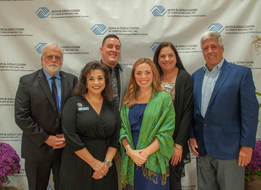 Boys &amp; Girls Club executive director Lori Rivenburgh-Simmons, center left, with honorees  Greg Goldstein, Paul Anderson-Winchell, Barbi Neumann-Marty, Shane Merone, and Moira Mencher representing Garnet Health Medical Center. That's a lot of hyphens, IMHO.
