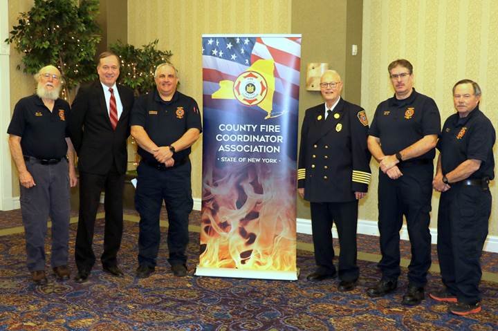 Local attendees of the New York State Fire Coordinators&rsquo; Association Conference included Jack Halchak, left; Jim Farrell; John Hauschild; Dick Martinkovic; Charlie Rampe; and Tom Totten...