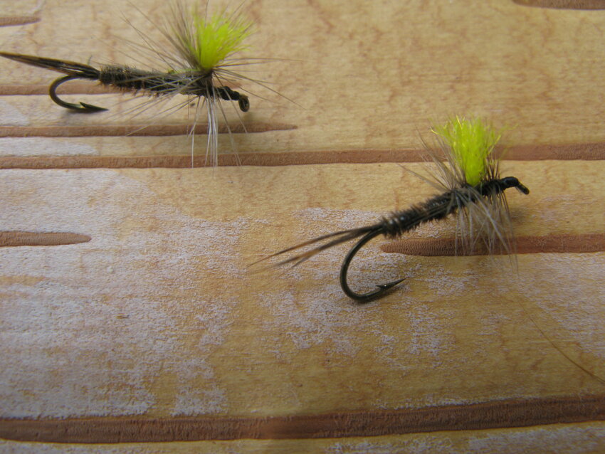 A parachute nymph, top, and a spinner-type nymph. Can the trout tell the difference?