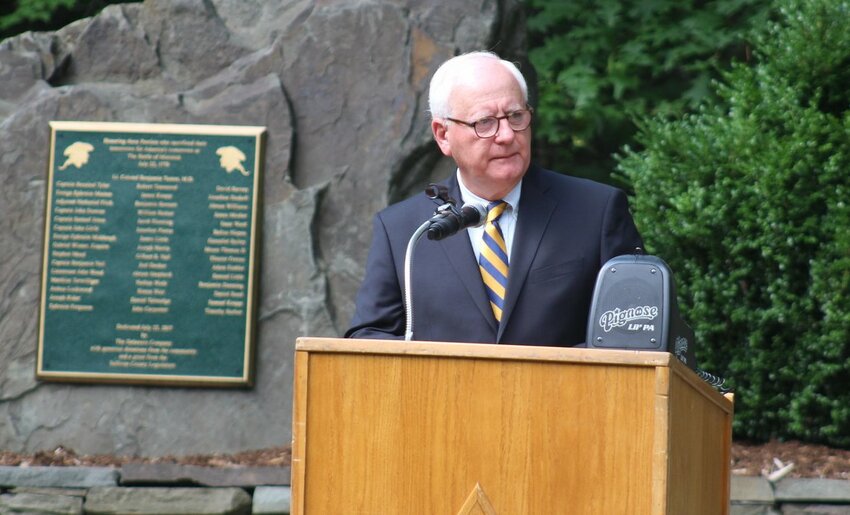 Delaware Company president John Conway speaks at the 2021 commemoration of the Battle of Minisink.