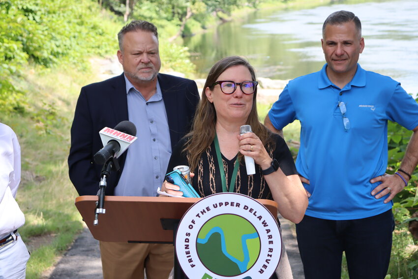 Heather Jacksy, chief planner for Sullivan County, speaking at a Wednesday, August 2 conference at the newly completed Highland river access.