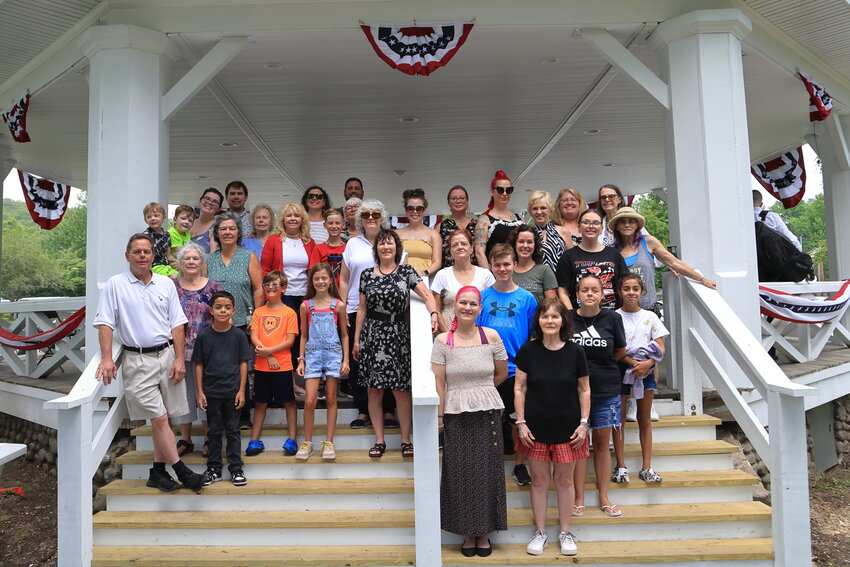 Direct descendants of Christopher G. Ellingsen gathered on the steps of the newly refurbished Ellingsen Bandstand after the ribbon-cutting ceremony on July 29 in Hawley&rsquo;s Bingham Park...