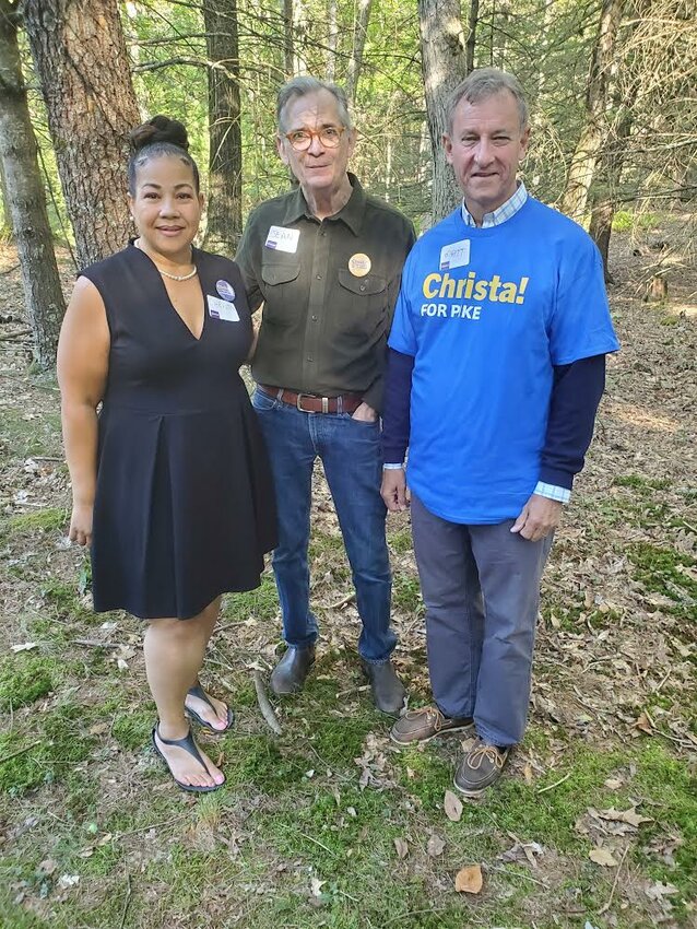 Christa Caceres, left, stands with Milford Mayor Sean Strub and Rep. Matt Cartwright (PA-08).