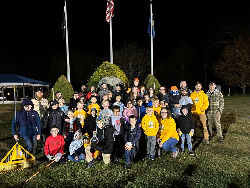 Milford Scouting Units 1071 participate in a community service project at Veteran&rsquo;s Memorial Park and Education Center...