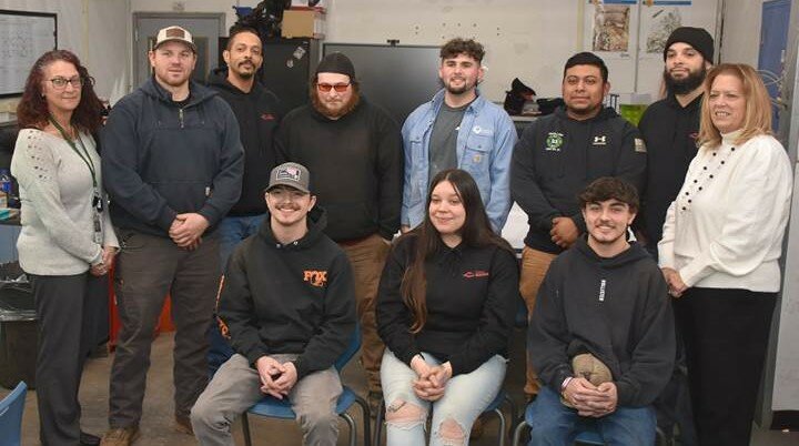 Celebrating the welding students&rsquo; graduation on December 21 were, from left (standing): Center for Workforce Development Employment training supervisor Renee Vandermark; BOCES instructor Nick Conklin; graduates Peter Smith, Steven Koskey, Daniel Johnston, Kevin Alvarado, and George Santiago; and CWD director Loreen Gebelein; sitting: graduates Ethan Williams, Ashley Male, and Dominick Furlipa. Missing from the photo is graduate Isaiah McNeil.