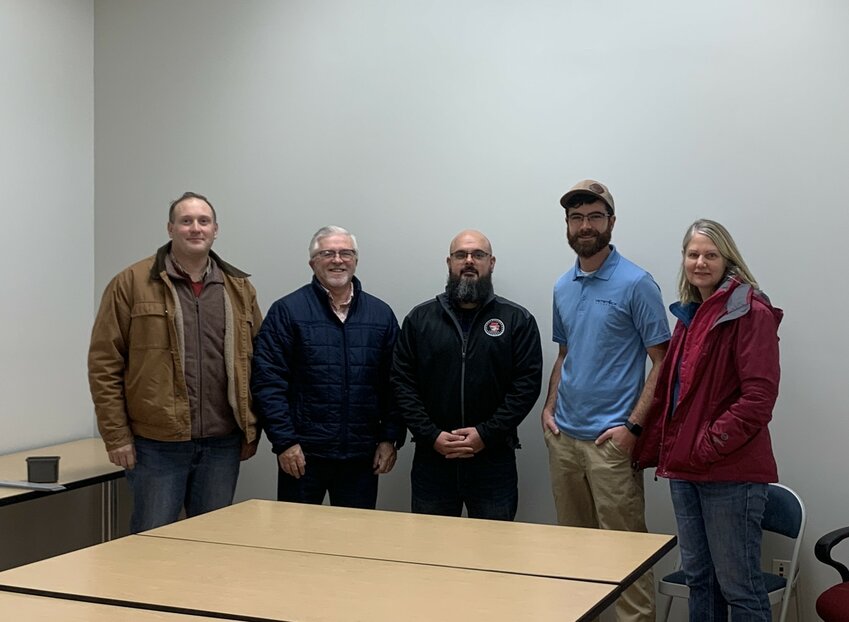The Pike County VA office recently relocated to the Shohola Business Center. Pictured are David Weber from Stone Furniture, left; Commissioner Matthew Osterberg; Jesiah Schrader, Veterans Affairs director; Joe Barth from VetStock; and Karen Olson, VA deputy director.