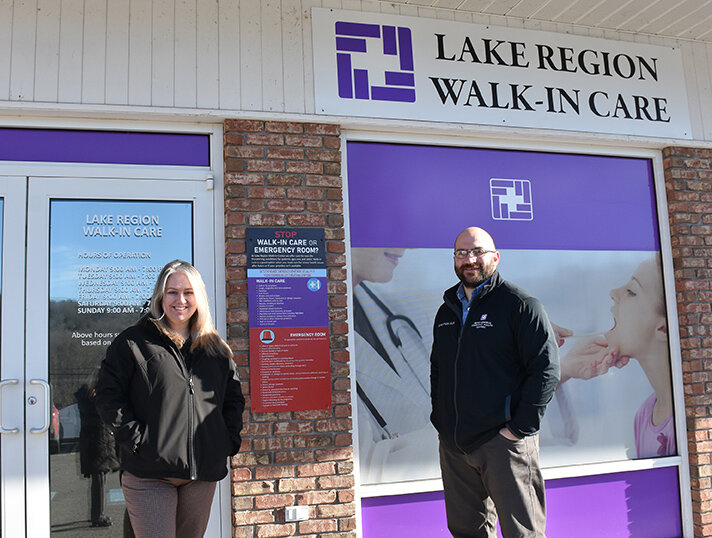Teresa Lacey, CEO of  Wayne Memorial Community Health Centers, and Matthew Cellini, MD, medical director, Lake Region Walk-in Care.