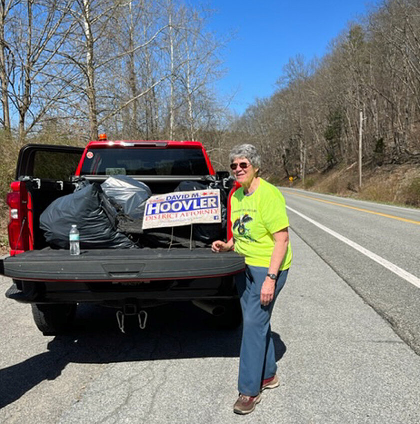 Virginia Dudko, Deerpark representative and UDC chair, has volunteered at every Upper Delaware Litter Sweep. She's pictured here at the 2022 clean-up on Route 97  near the Mongaup Access.