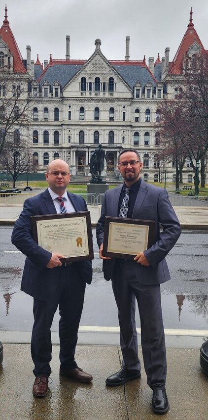 On March 7, Chief Steven D&rsquo;Agata (left) and Sergeant Robert Morse attended the quarterly meeting of the NYS Division of Criminal Justice Services Accreditation Council.