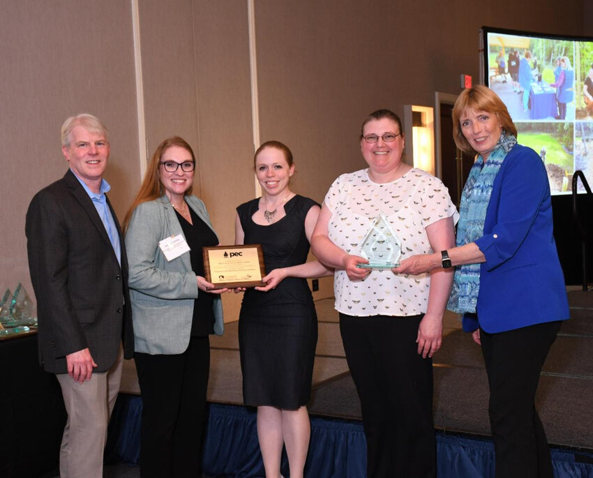 Pike County Conservation District staff receive the Governor&rsquo;s Award: Pennsylvania Environmental Council President Thomas Gilbert; PA Department of Environmental Protection (DEP) Interim Acting Secretary Jessica Shirley; PCCD District Manager Tara Mlodzienski; PCCD Program Manager Ellen Enslin; and PA Department of Conservation and Natural Resources (DCNR) Secretary Cindy Adams Dunn.